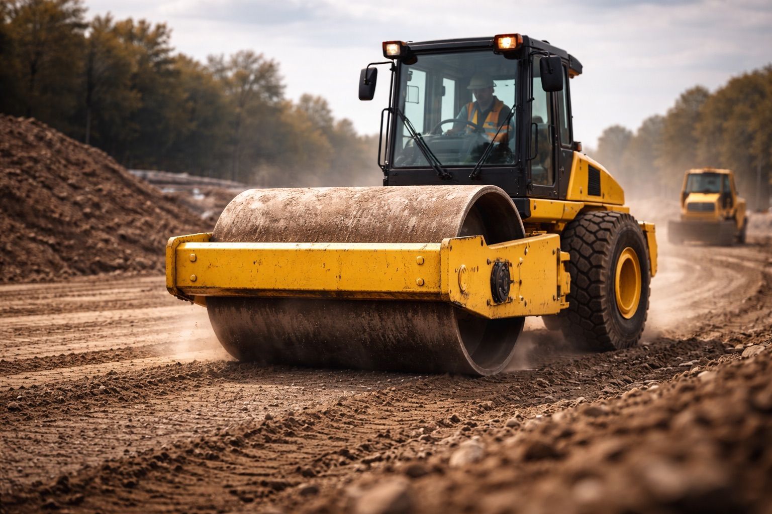 Cylindre tandem sur chantier de voirie