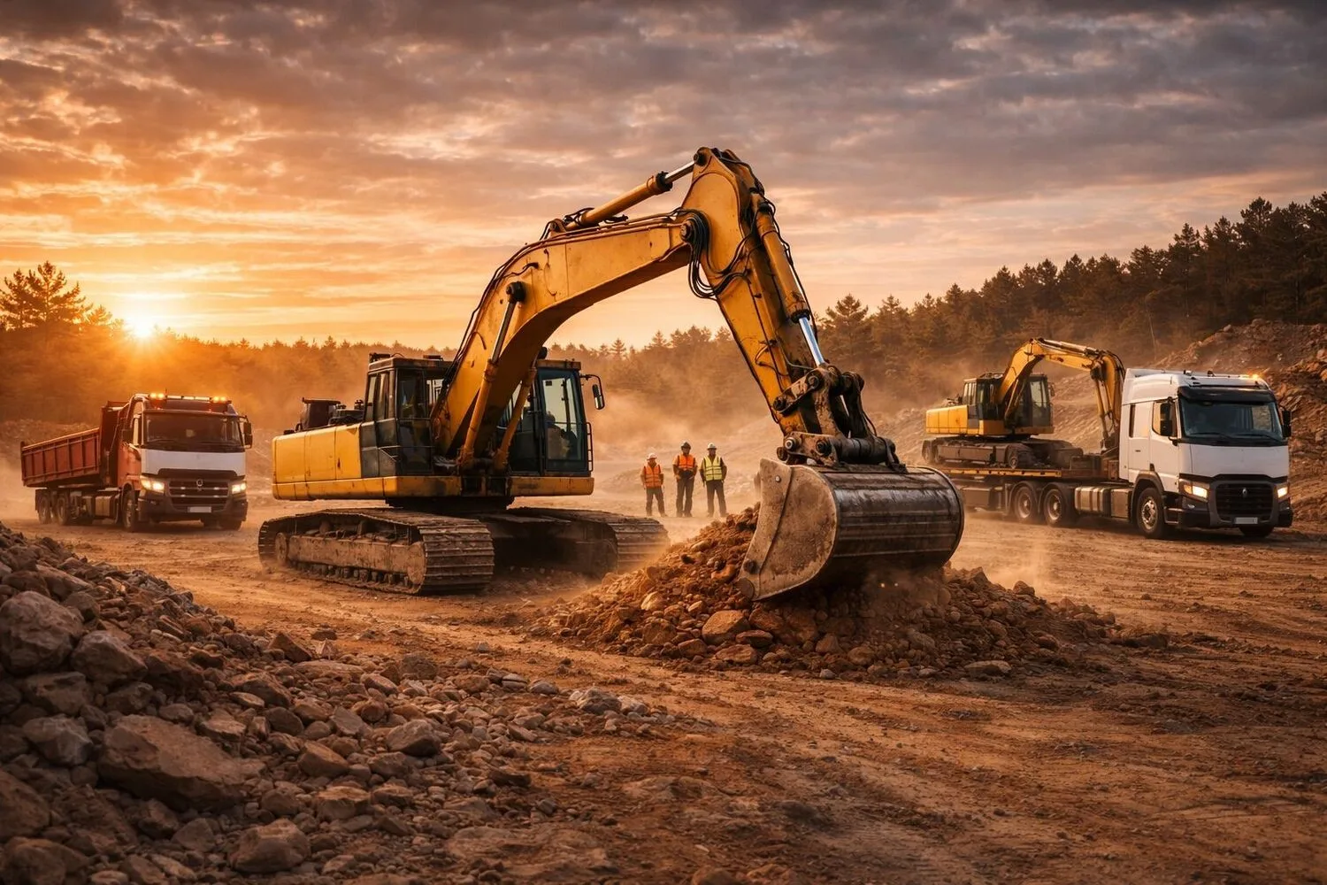 Chantier TP avec engins et opérateurs